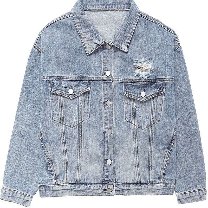 SH苼荟破洞牛仔外套女2019秋季新款韩版短外套修身百搭流行夹克上衣女装shsy061