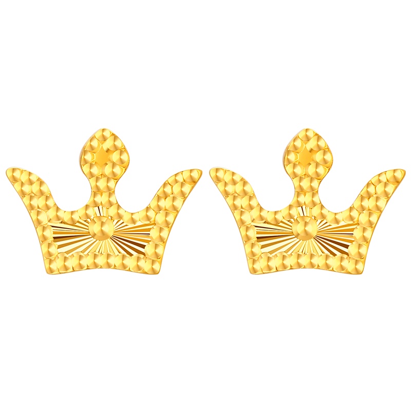 佰色传情18K金耳饰女简约彩金耳钉车花Au750皇冠耳环送女友送闺蜜送朋友生日节日礼物