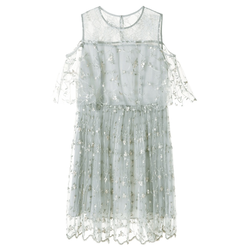 裂帛圆领蕾丝连衣裙新款超仙无袖气质镂空绣花仙裙子