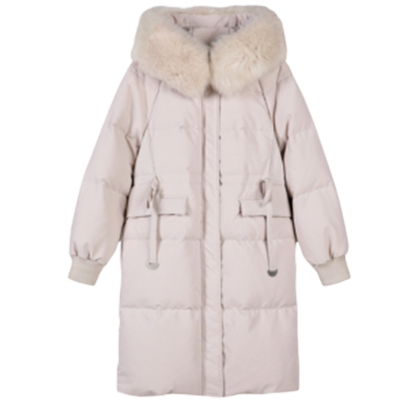 专柜同款白鸭绒羽绒服中长款2019冬季新款女装时尚流行气质大毛领加厚外套20015436