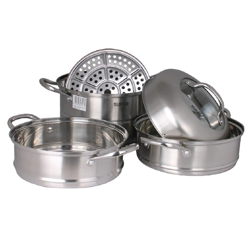 苏泊尔(SUPOR)三层蒸锅 304不锈钢大蒸笼 蒸锅蒸馒头蒸鱼复底 燃气电磁炉适用 26CM SZ26B4