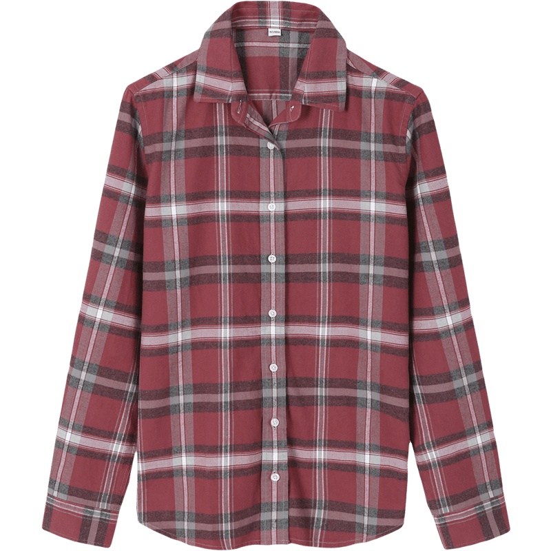 恒源祥秋季新款格子衬衫女长袖情侣装polo领格纹复古磨毛衬衣男