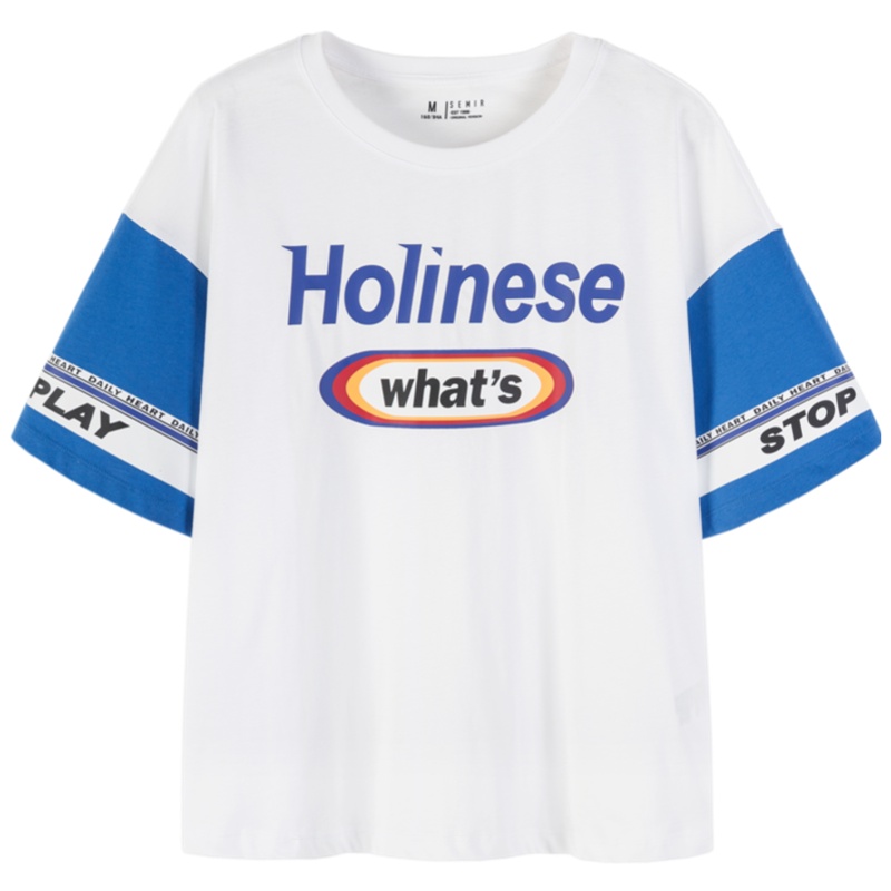 【满198减100预估价：36】森马夏季BF风短袖T恤女体恤上衣宽松女装短袖logo套头衫女士打底