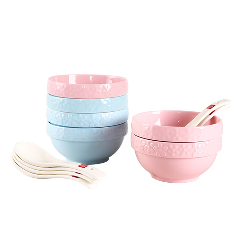 顺祥陶瓷家用12件套创意碗盘陶瓷碗米饭碗汤碗面碗甜品碗盘子餐具套装