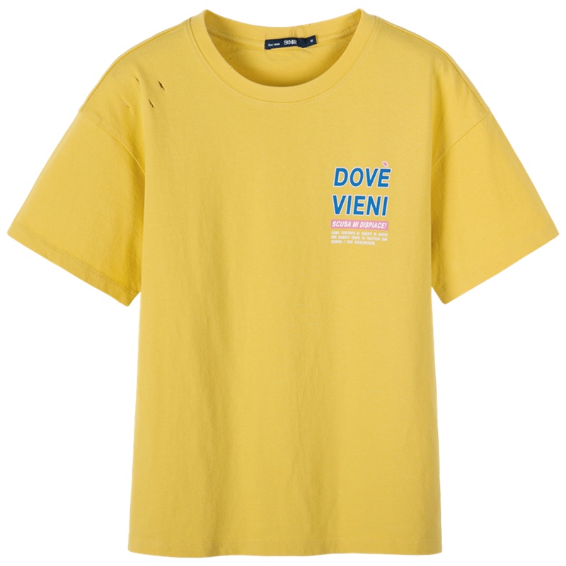 【满198减100预估价：30】森马短袖T恤女新款宽松字母白色纯棉女设计感t恤女潮时尚简约