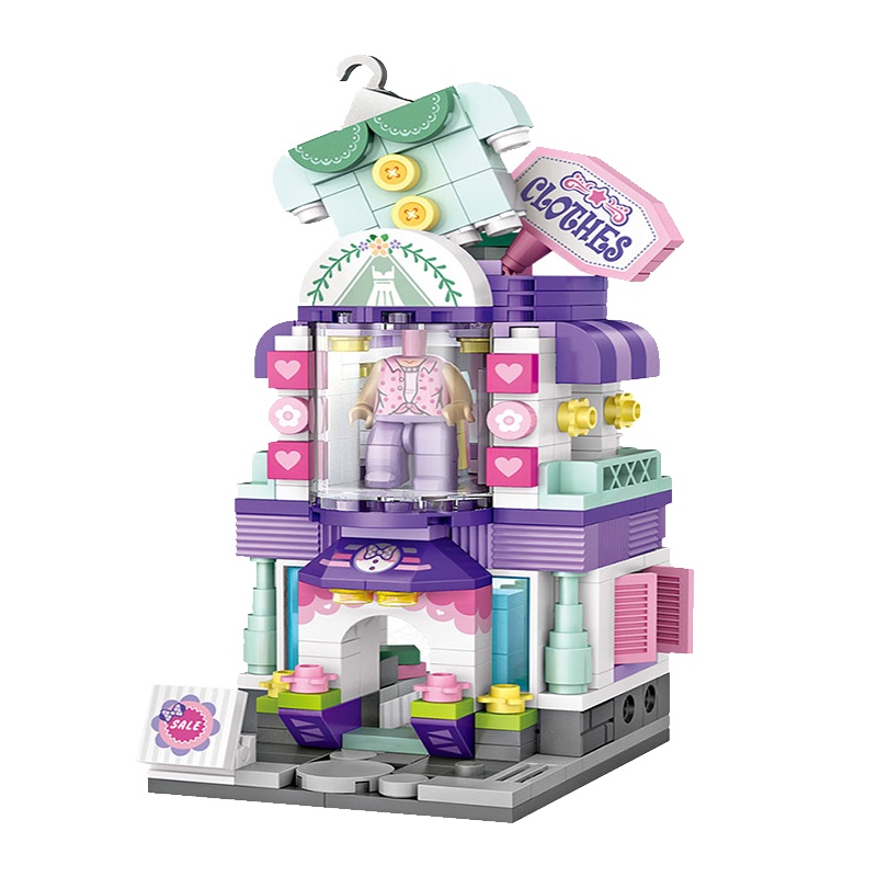 LOZ/俐智小颗粒积木迷你街景益智拼插女孩子拼装玩具房子1648服装店377颗粒