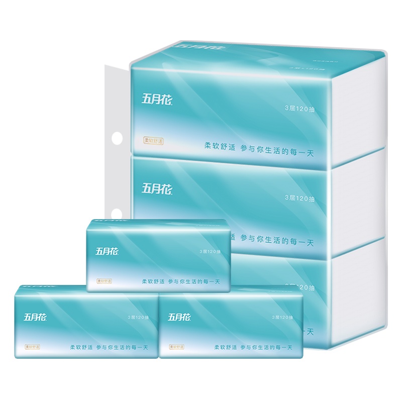 五月花 抽纸 婴儿柔系列 3层120抽3包(S码)家用面纸卫生纸餐巾纸软抽实惠装纸巾