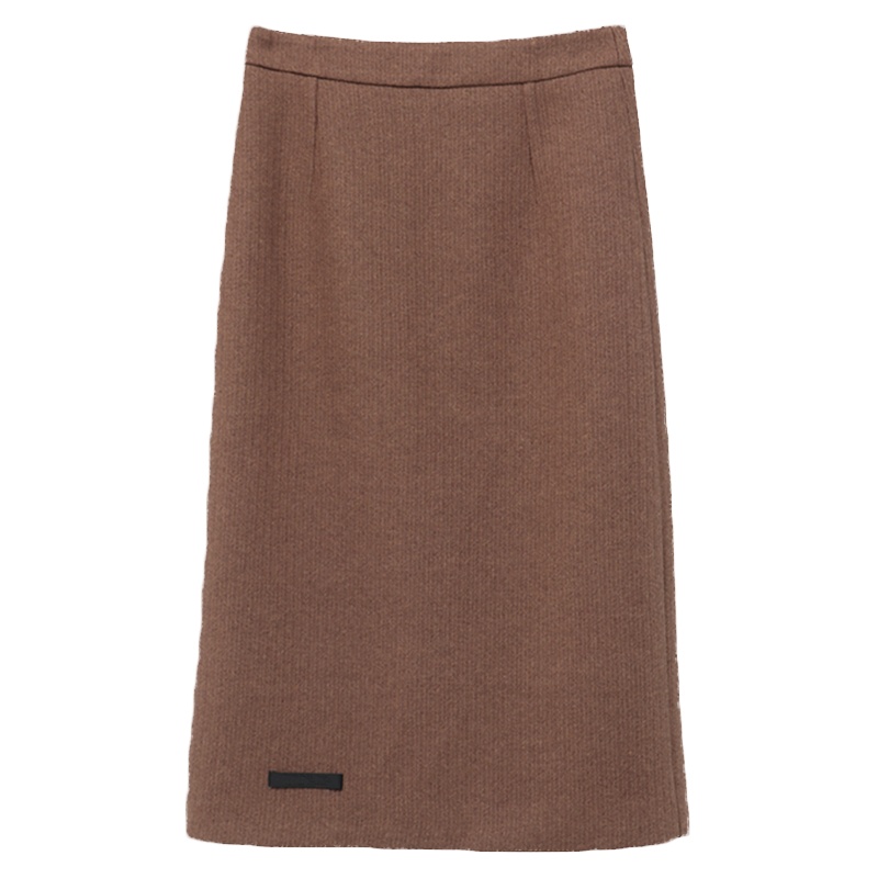 ENJOY'ME女装2019冬季新品职场通勤后开衩净色坑条中半裙