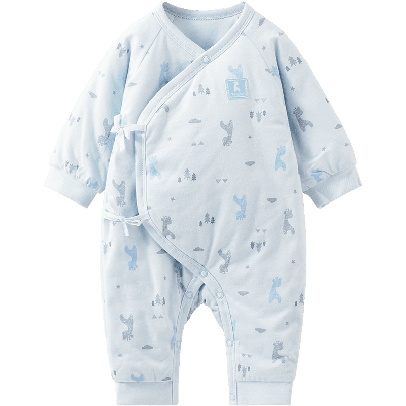 童泰(TONGTAI)秋冬款新生儿爬服0-3个月婴儿系带哈衣男女宝宝薄棉连体衣儿童内衣