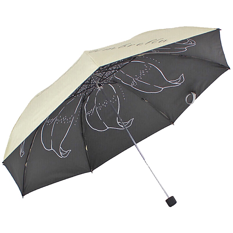 天堂伞 三折彩胶丝印晴雨伞防紫外线太阳伞遮阳伞铅笔伞54cm*7骨 31020E米色1283