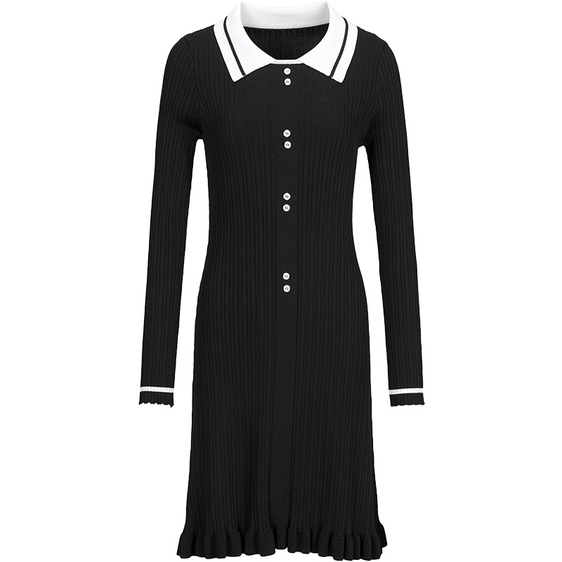 三彩2020早春季新款修身长袖针织裙显瘦气质人味连衣裙秋