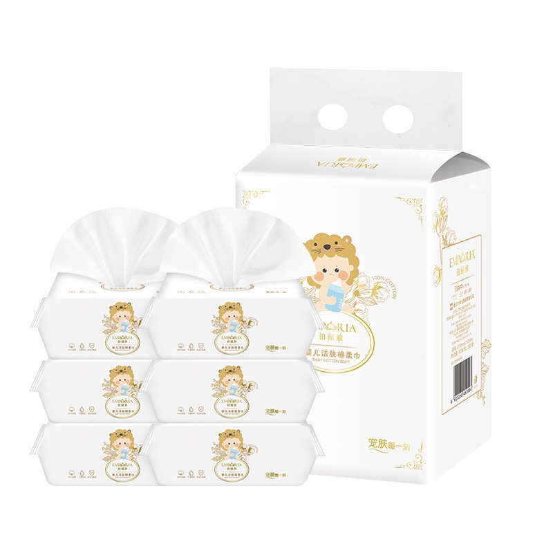 铂丽雅 婴儿棉柔巾 纯棉干湿两用保湿亲肤抽纸巾90抽6包