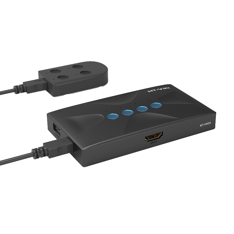 迈拓维矩MT-HK04 高清kvm切换器4口HDMI四电脑共用USB键盘鼠标显示器共享器送原装kvm线 二进一出 4K