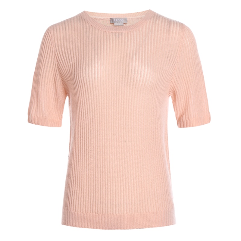 鄂尔多斯ERDOS 100%山羊绒圆领翻花加厚半袖女式羊绒衫