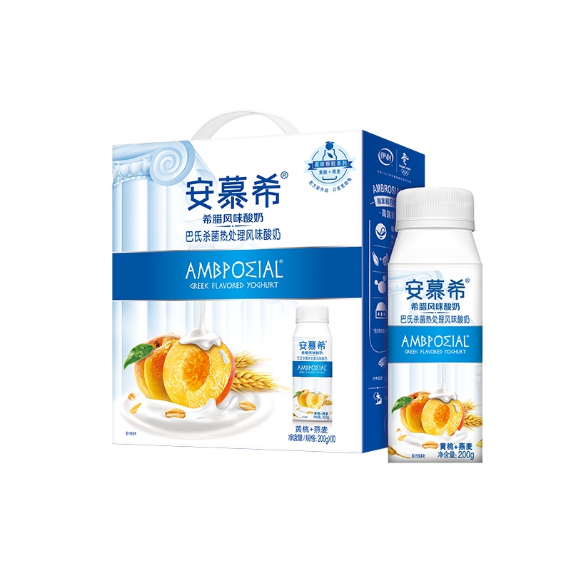 【4月产】伊利 安慕希 黄桃+燕麦 风味酸奶 200g*10盒 礼盒装 整箱成人学生早餐果味酸牛奶