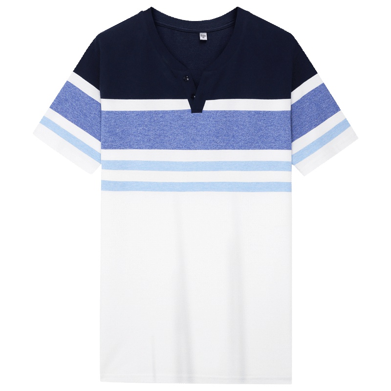 HODO红豆男装夏季短袖T恤珠地网眼V领条纹柔软舒适微弹棉质T恤男