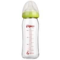 贝亲宽口径玻璃奶瓶240ml配L奶嘴绿色(赠4件套)AA91
