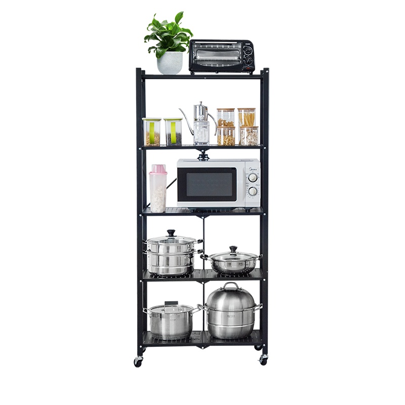 欧润哲 置物架 可折叠多层架厨房微波炉烤箱储物架 落地免安装折叠带轮五层收纳层架