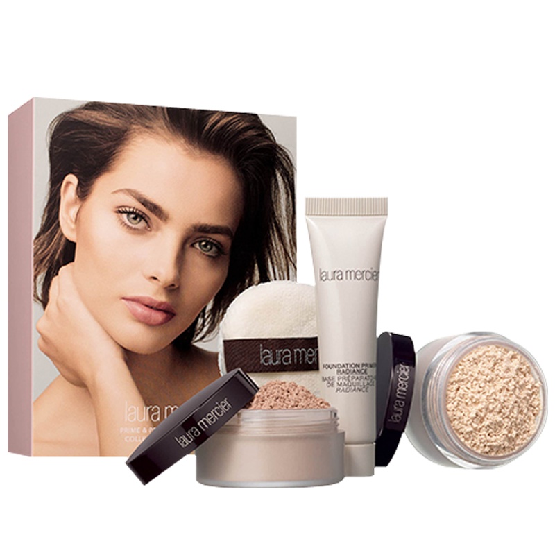 Laura Mercier底妆粉扑散粉妆前乳4件套装组妆前乳+定妆散粉+蜜粉+粉扑 彩妆 任何肤质 滋润营养;保湿补水