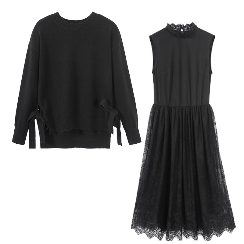 【专柜同款】2019冬季新款连衣裙套装女学生时尚轻熟洋气百搭中长款两件套韩版30094547