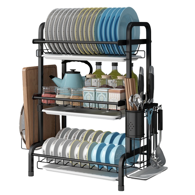 不锈钢厨房碗筷收纳层架沥水架收纳盒晾放碗筷沥碗柜双层用品厨房置物架
