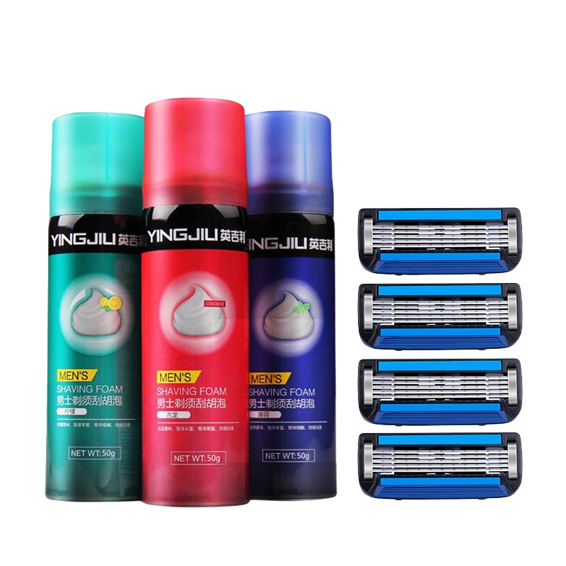 英吉利(yingjili)男士剃须刀净化5+1层刮胡刀头(4刀头)送剃须泡50g 柠檬\古龙\簿荷香型(随机一款)