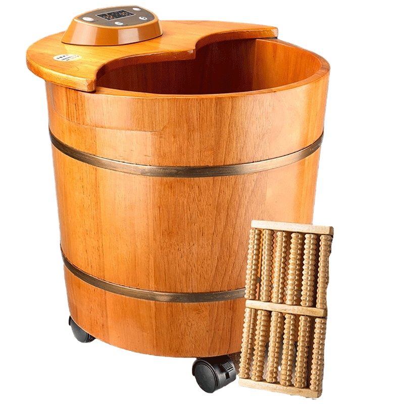 皇威 泡脚桶H-9006B足浴盆木桶 恒温自动加热洗脚桶木盆家用 按摩器材膝盖熏蒸桶 按摩足疗沐足桶 橡木