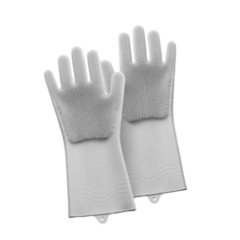 抖音魔术硅胶洗碗手套女阿斯卡利(ASCARI)厨房多功能 型清洁防水加厚家务刷 灰色(一副手套) M