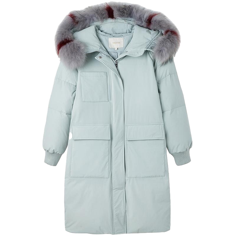 拉夏贝尔羽绒服女新款冬季韩版中长款时尚大毛领过膝加厚百搭外套