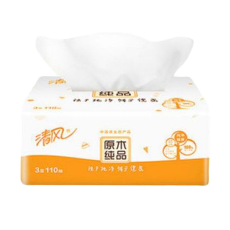 BR38SC3清风原木纯品软装面巾纸 2层200抽 3包/提 16提/箱