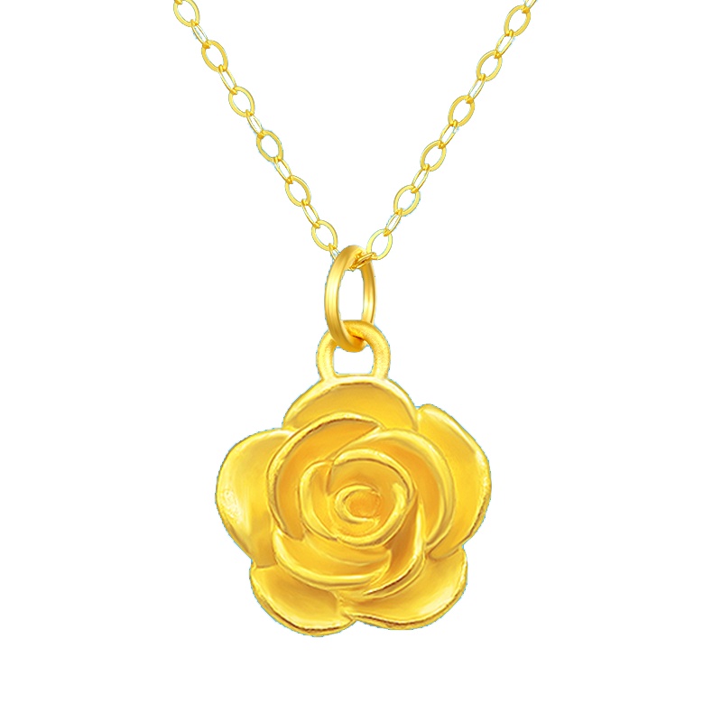 GZUAN古钻珠宝 玫瑰花 黄金足金臻爱玫瑰女款吊坠 赠银镀金项链 YJD0053