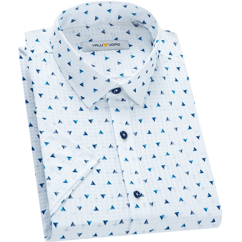 雅鹿男装短袖衬衫青年男士商务休闲花纹夏季免烫上衣 49S