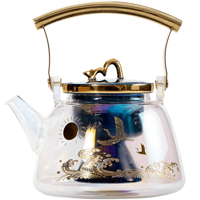 領藝 祥鹤观海焕彩金银烧玻璃煮茶器泡茶壶电陶炉煮茶煮水双用茶壶大容量礼盒装 祥鹤观海焕彩金银烧双用煮茶玻璃壶