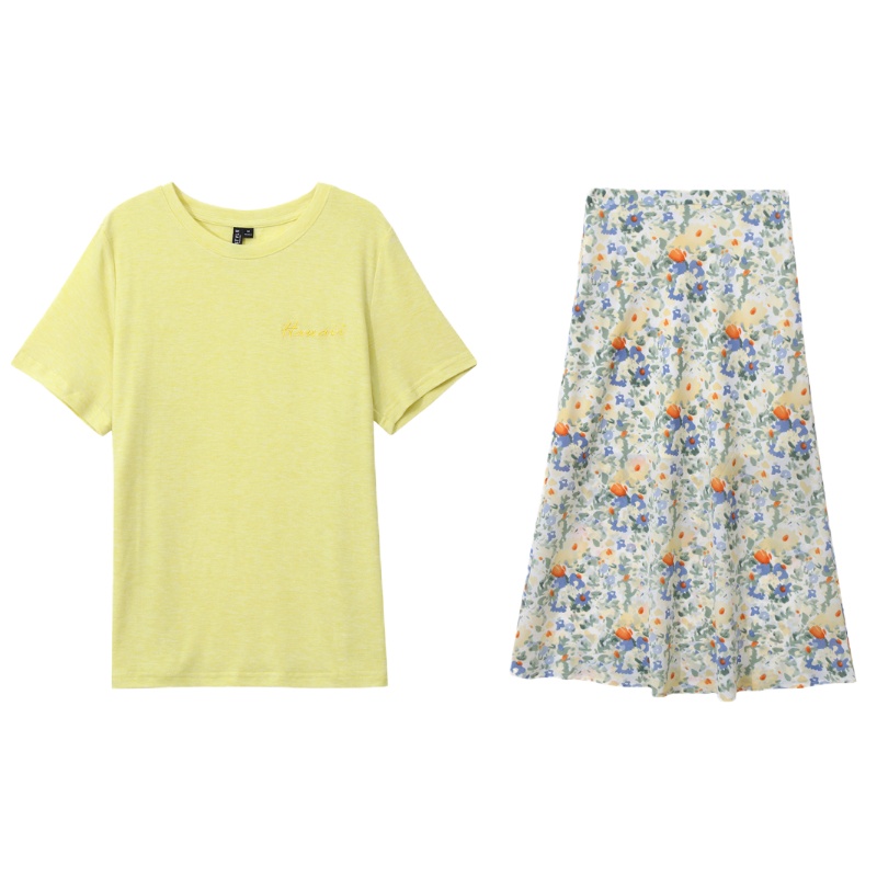 韩都衣舍2021夏新款女装可盐可甜碎花裙气质两件套套装