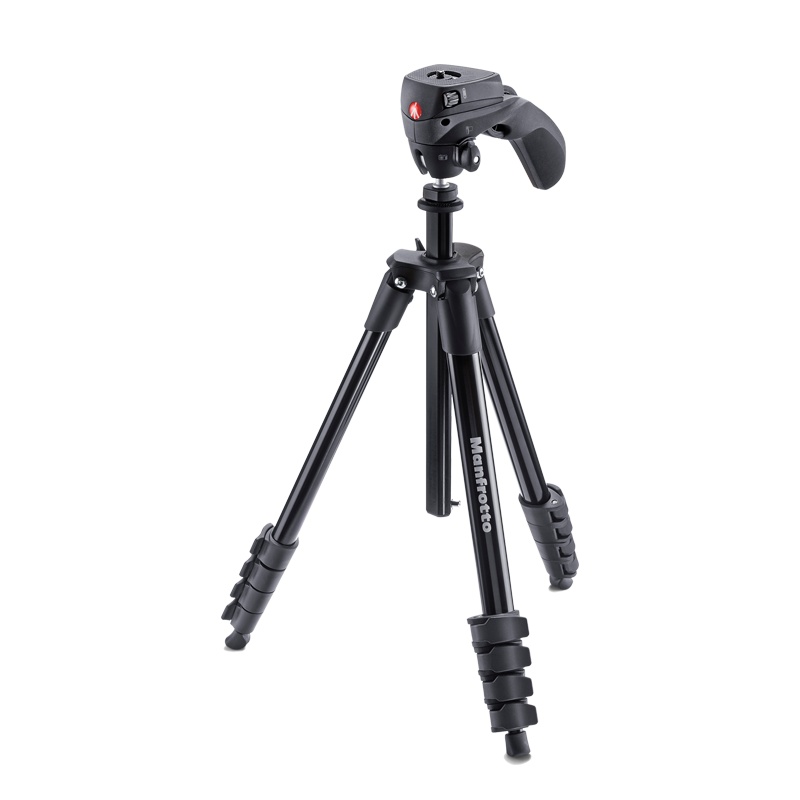 曼富图(MANFROTTO MKCOMPACTACN-BK Compact 铝合金三脚架 5节 摄影 摄像云台套装(黑)