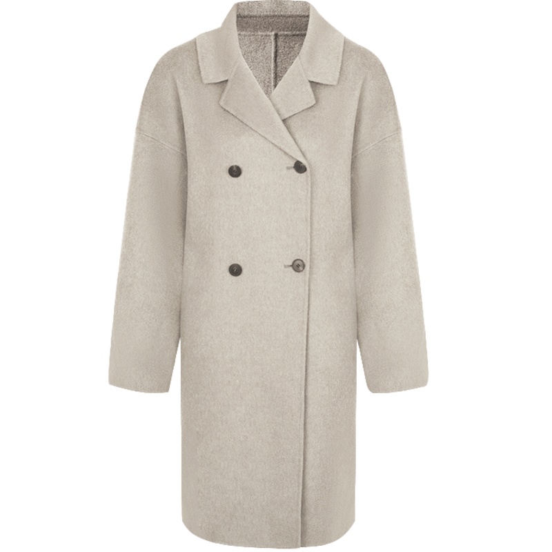 鄂尔多斯1980 通勤简约中长款女士羊绒大衣百搭双排扣毛呢外套