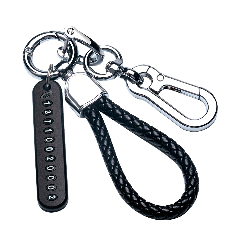 享动汽车钥匙扣男士锁匙链女可爱简约钥匙挂绳挂件防丢号码牌大众 经典款[铬色][手绳+号码牌+钥匙扣]