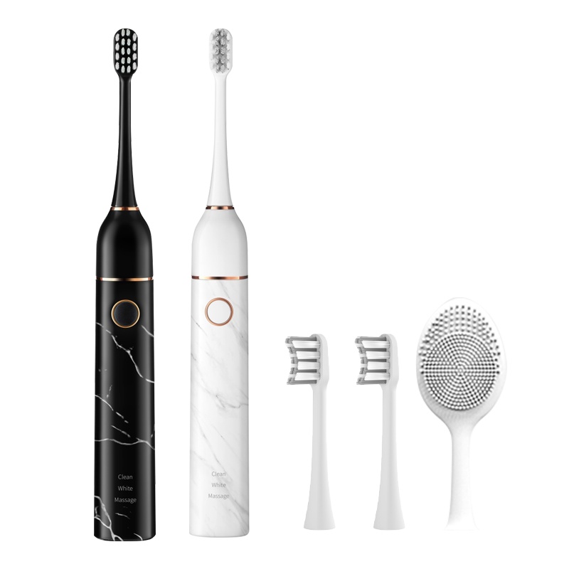 法洁奥大理石声波电动牙刷成人全自动智能电动牙刷情侣套装软毛自带双刷头+1个洁面刷-曜石黑