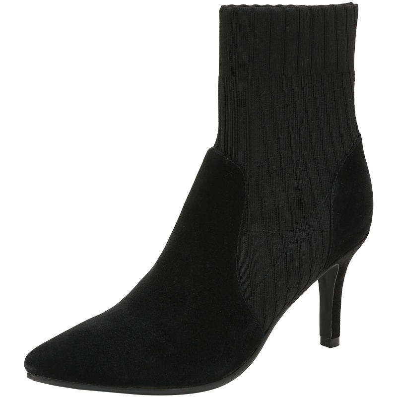 百田森弹力靴女磨砂短靴细跟新款袜靴舒适高跟网红瘦瘦靴女