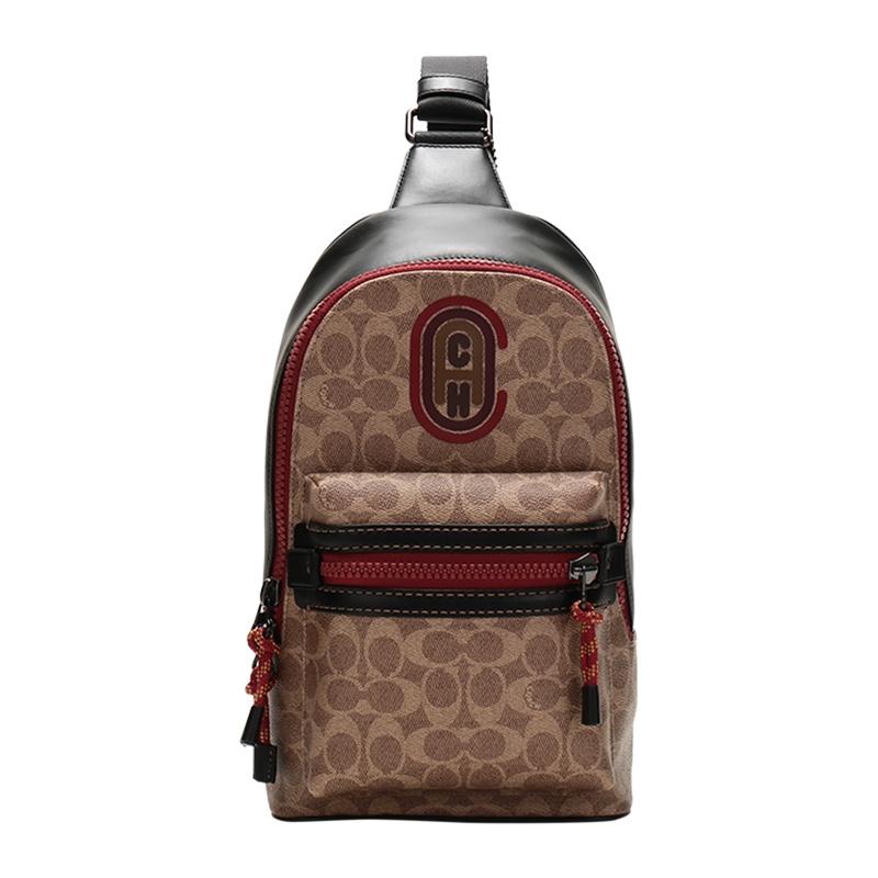 COACH 蔻驰 男士 专柜款单肩斜挎包胸包老花涂层帆布配皮 89091