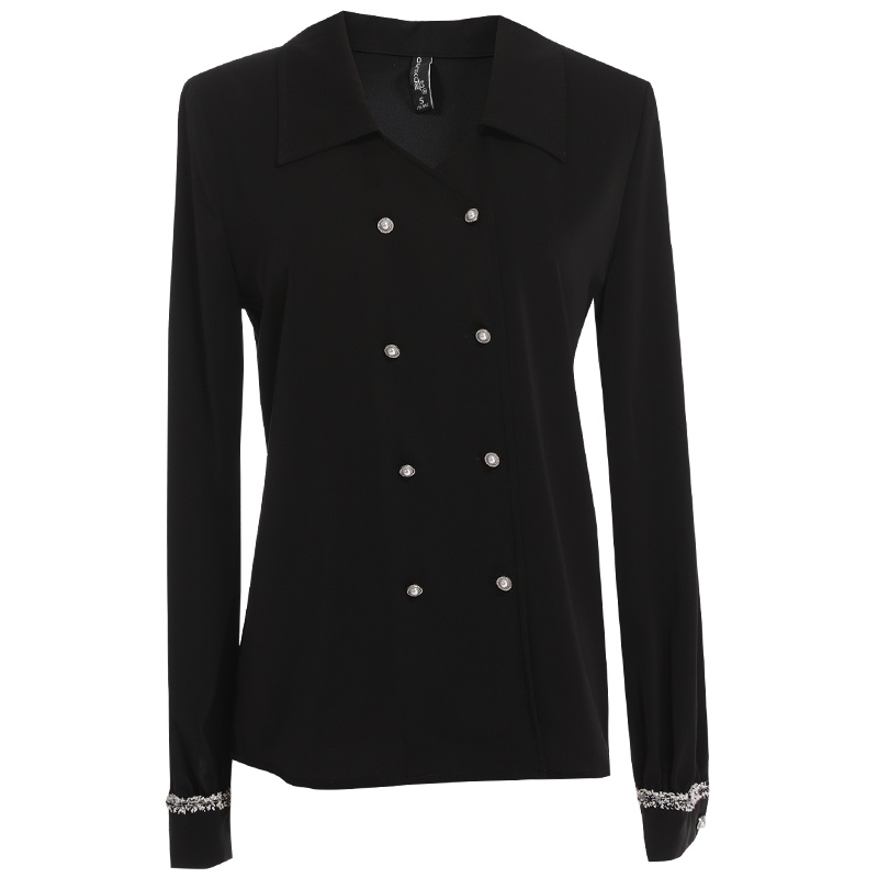 欧昵雪复古小众翻领衬衫上衣女设计感显瘦双排扣衬衣