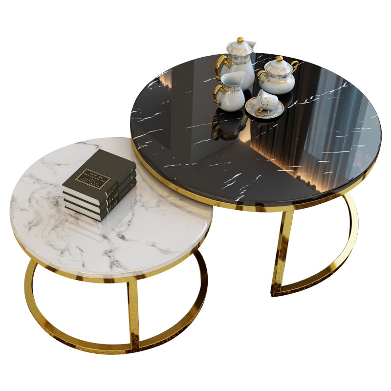 趣阁木业 茶几 圆形茶几创意茶几简约现代 玻璃石多功能圆形小户型家用木质客厅大理石轻奢茶几电视柜组合