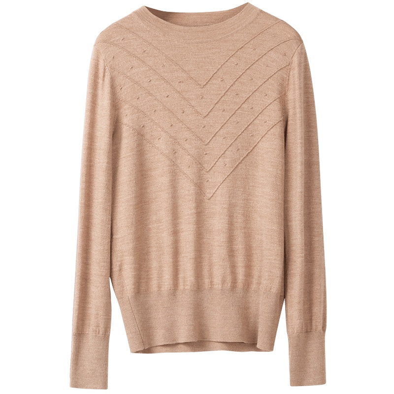 晚白2021春季新品简约纯色百搭圆领长袖常规打底衫羊毛衫毛衣女