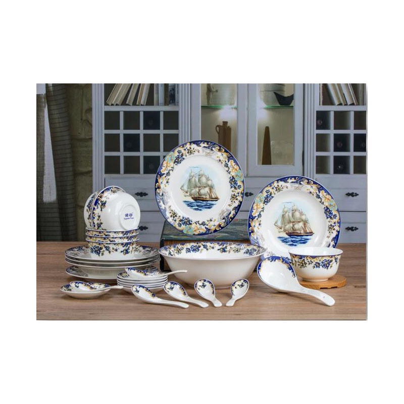 诺谷 骨质瓷碗碟套装 一帆风顺26头 NGS-2621G