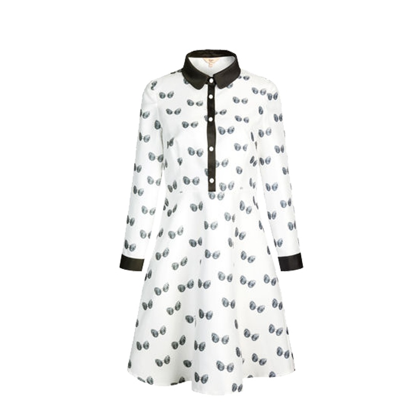 【福利款】拉夏贝尔Candie’s秋夏印花混色长袖收腰公主领a字连衣裙30061112