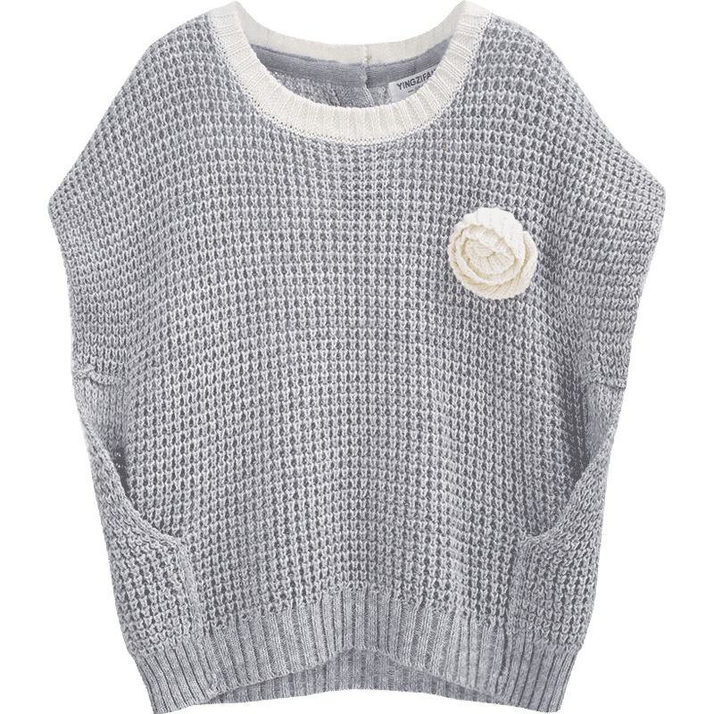 秋季女童时尚韩版圆领无袖纯色针织背心宽松童装线衫