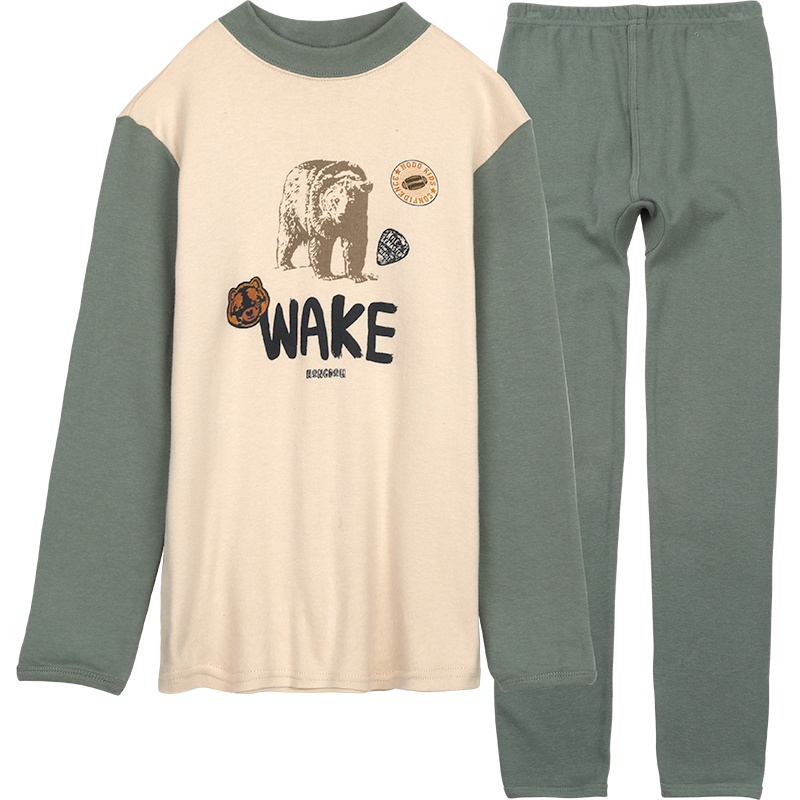 红豆儿童纯棉内衣套装春秋新品男中大童秋衣秋裤青少年卡通印花低圆领棉毛衫套