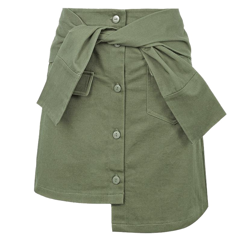拉夏贝尔新高腰少女短款A字一步不规则包臀半身裙_180 S建议(80斤-105斤) 军绿
