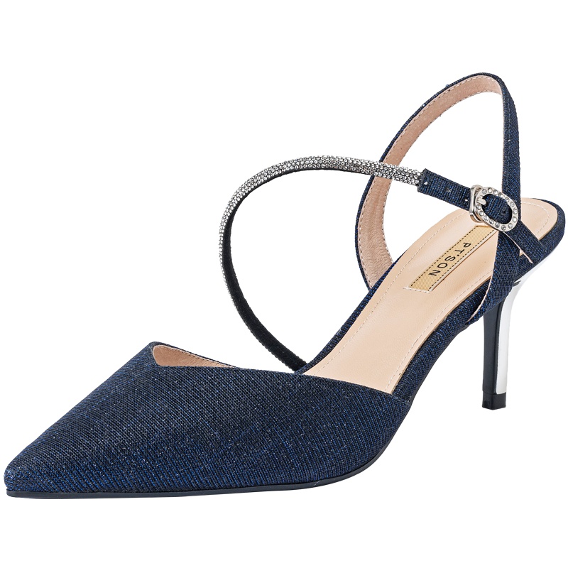 百田森包头高跟凉鞋女2020夏季新款细跟优雅水钻链仙女晶鞋