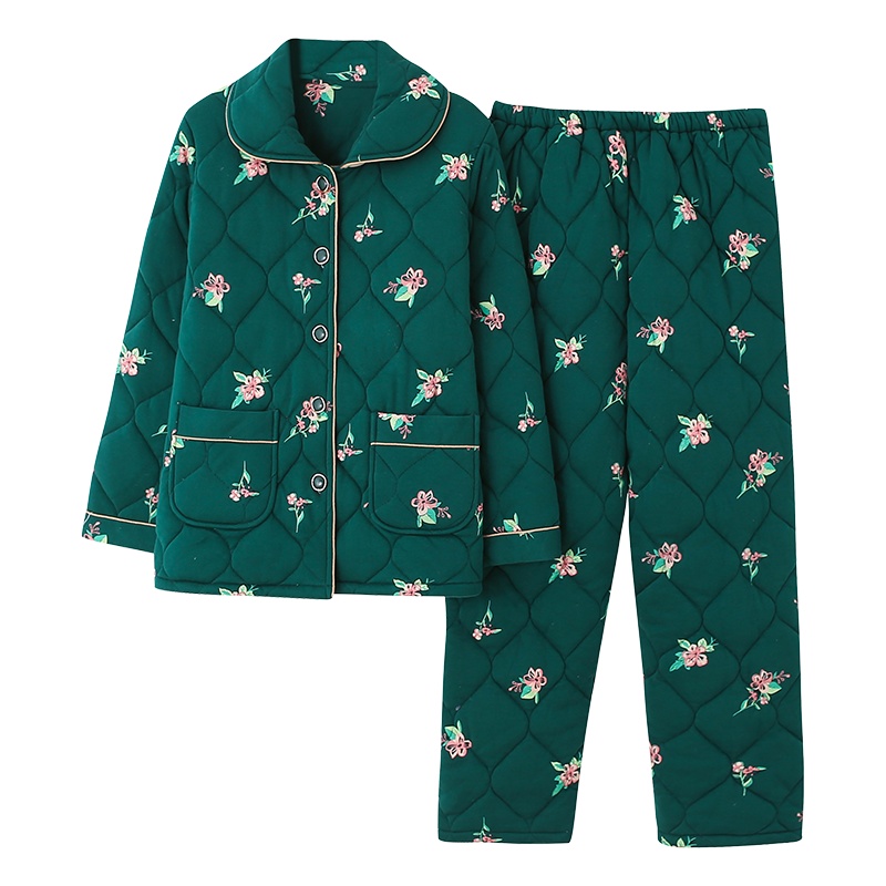 玫薇儿秋冬季睡衣女长袖纯棉三层加厚夹棉袄韩版甜美可爱冬天家居服套装